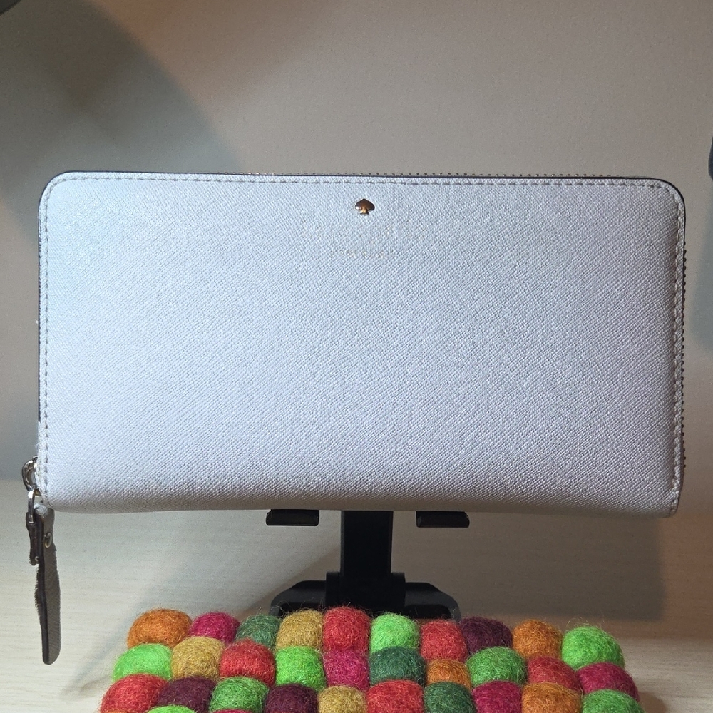 Kate Spade Pale Gray Leather Full Zip Wallet